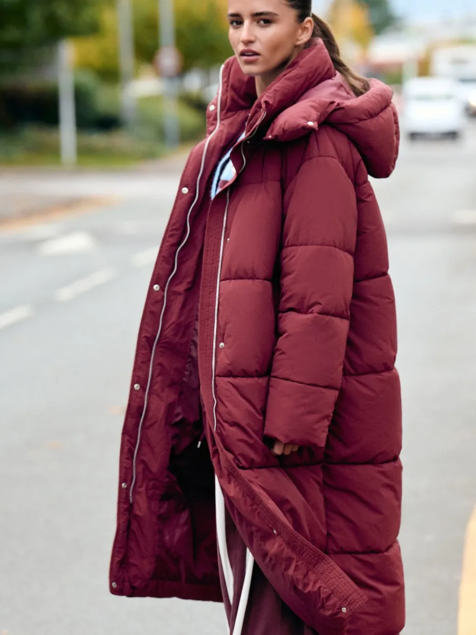 Rouge - Manteau long rembourré imperméable
