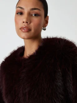 Rouge - Manteau Threadbare en fausse fourrure sans col