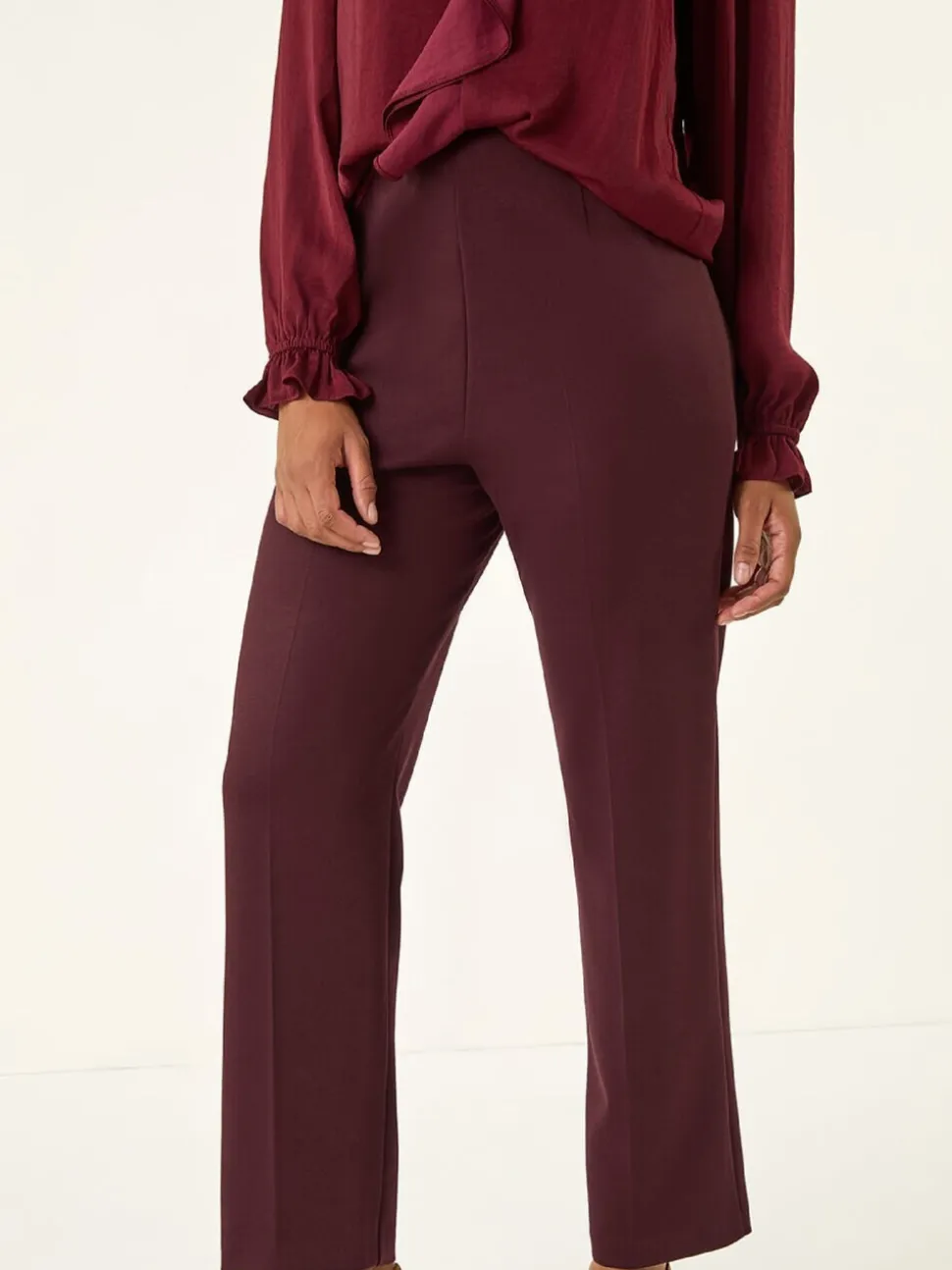 Rouge - Pantalons Roman Coupe droite en maille Ponte Extensible