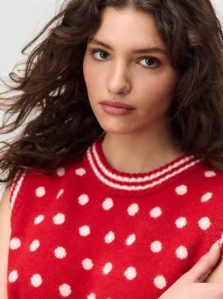 Rouge à pois - Débardeur sans manches en maille avec laine