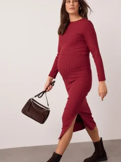 Rouge - Robe de grossesse à manches longues et allaitement