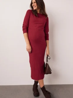 Rouge - Robe de grossesse à manches longues et allaitement