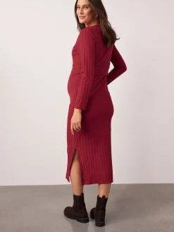 Rouge - Robe de grossesse à manches longues et allaitement