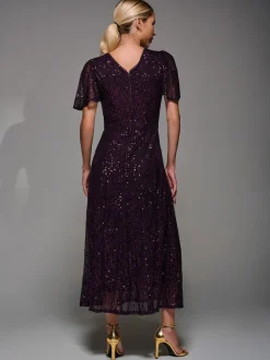 Rouge - Robe Midaxi Jolie Moi à manches ange à Sequins