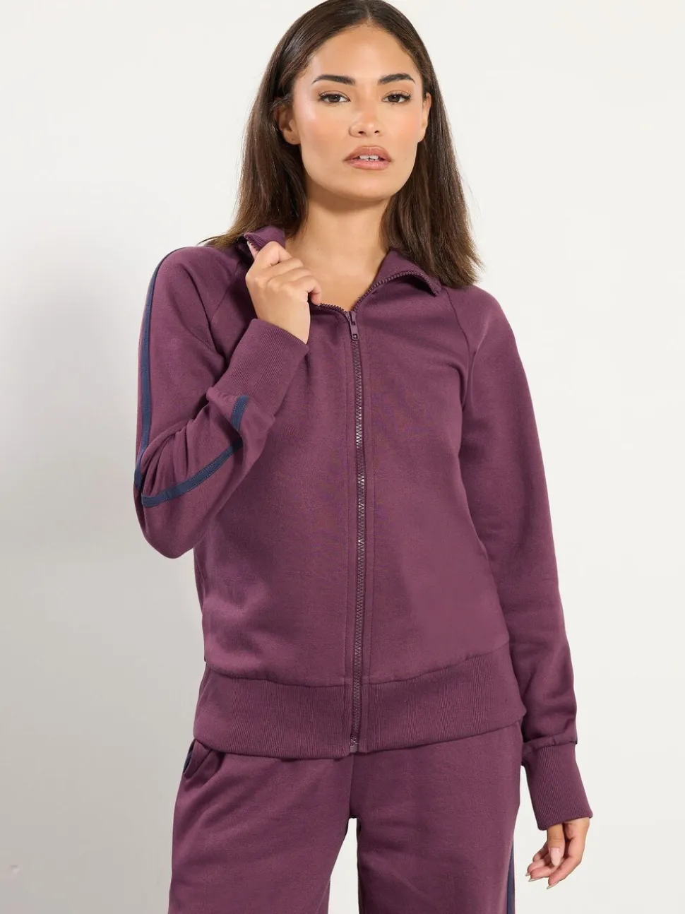 Rouge - Sweat-shirt zippé à col rayé PixieGirl Petite