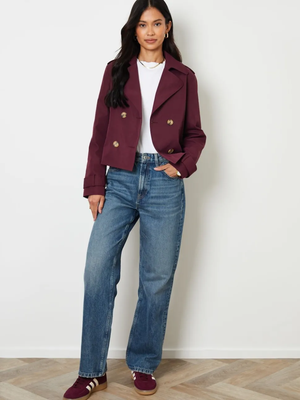 Rouge - Threadbare Double boutonnage Raccourci Trench Veste