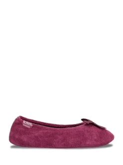 Rouge - Totes Isotoner Terry Ballet chaussons à nœud
