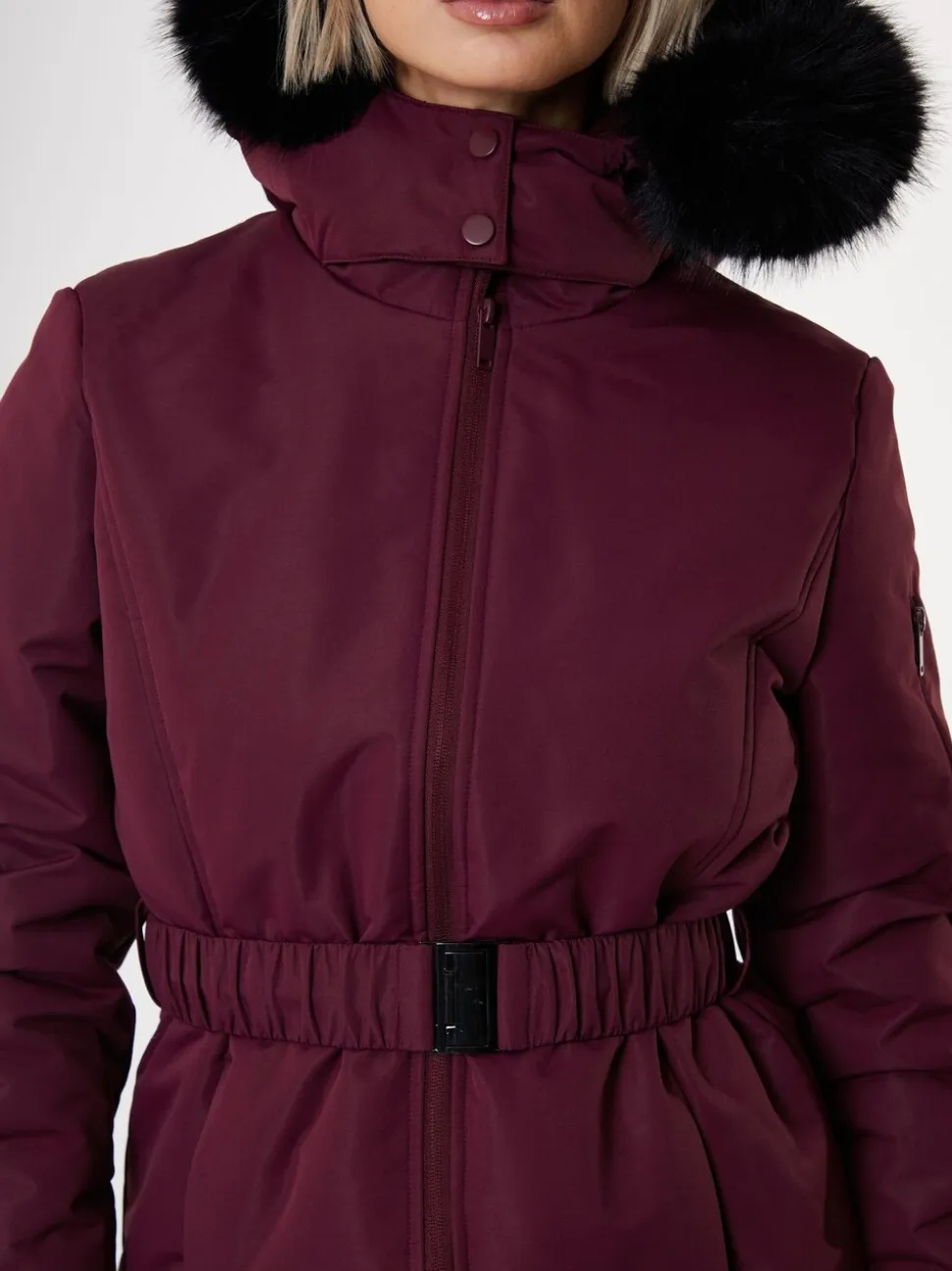 Rouge - Veste de ski rembourré Threadbare Ceinturé