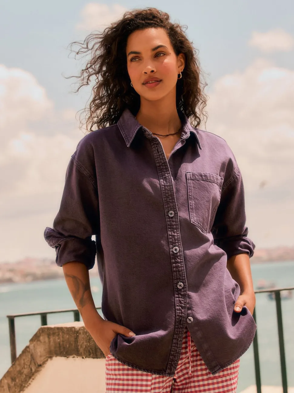 Rouge baie - Chemises oversize en Denim