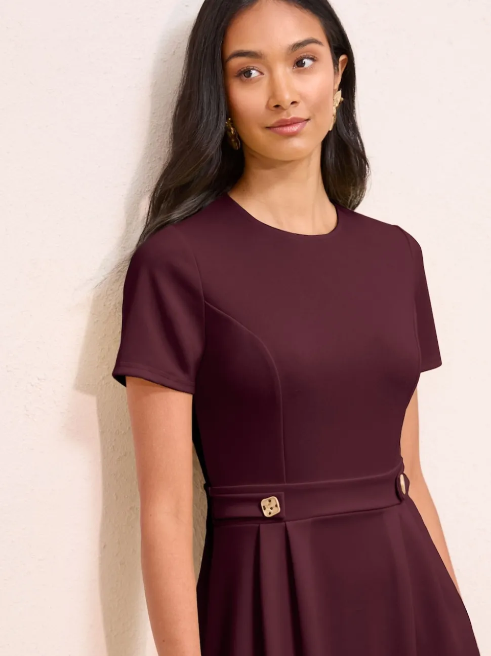 Rouge baie - Friends Like These Tab Detail Manches courtes Mi-long habillé Robe