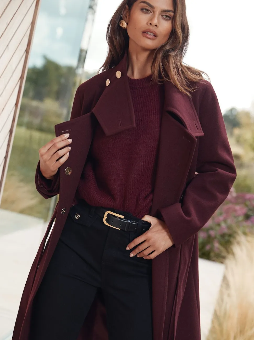 Rouge baie - Lipsy Manteau asymétrique à col cheminée ceinturé