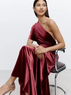 Rouge baie - Robe longue de demoiselle d'honneur multicolore en velours