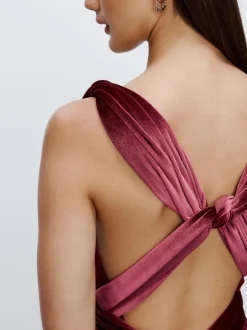 Rouge baie - Robe longue de demoiselle d'honneur multicolore en velours