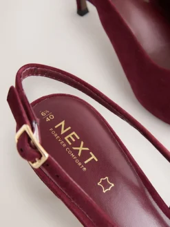 Rouge bordeaux - Chaussures à talons à bride arrière en cuir et détails découpés