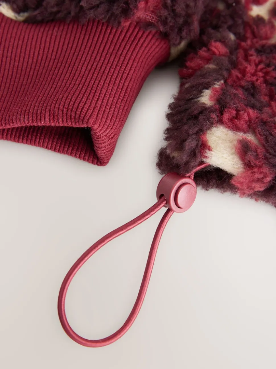 Rouge bordeaux à fleurs - Sweat-shirt en polaire jacquard Teddy Borg à quart de zip