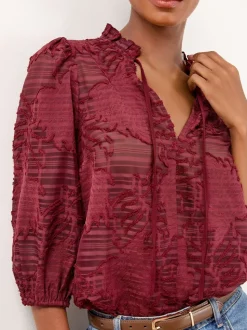 Rouge bordeaux - Haut Lipsy Tissu dévoré 3/4 manches