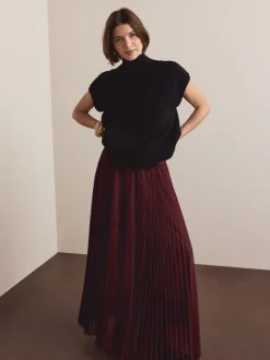 Rouge bordeaux - Jupe longue plissée maxi en tulle