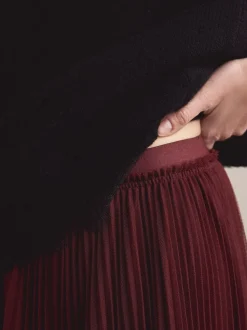 Rouge bordeaux - Jupe longue plissée maxi en tulle