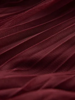 Rouge bordeaux - Jupe longue plissée maxi en tulle