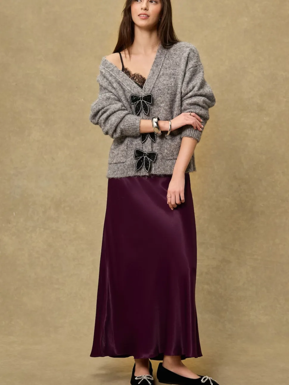 Rouge bordeaux - Jupe Midi Satin