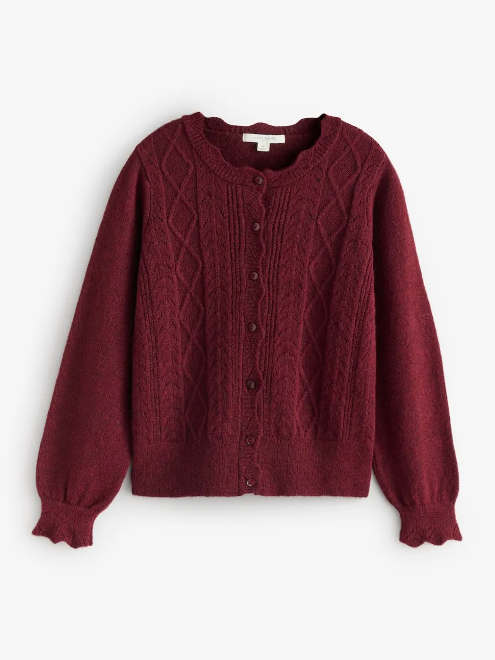 Rouge bordeaux - Laura Ashley Cardigan boutonné pointelle et festoncles avec une touche de laine