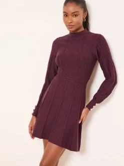 Rouge bordeaux - Lipsy Mini robe à manches longues en maille losange