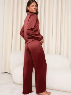 Rouge bordeaux - Lipsy pyjama en satin imprimé à manches longues