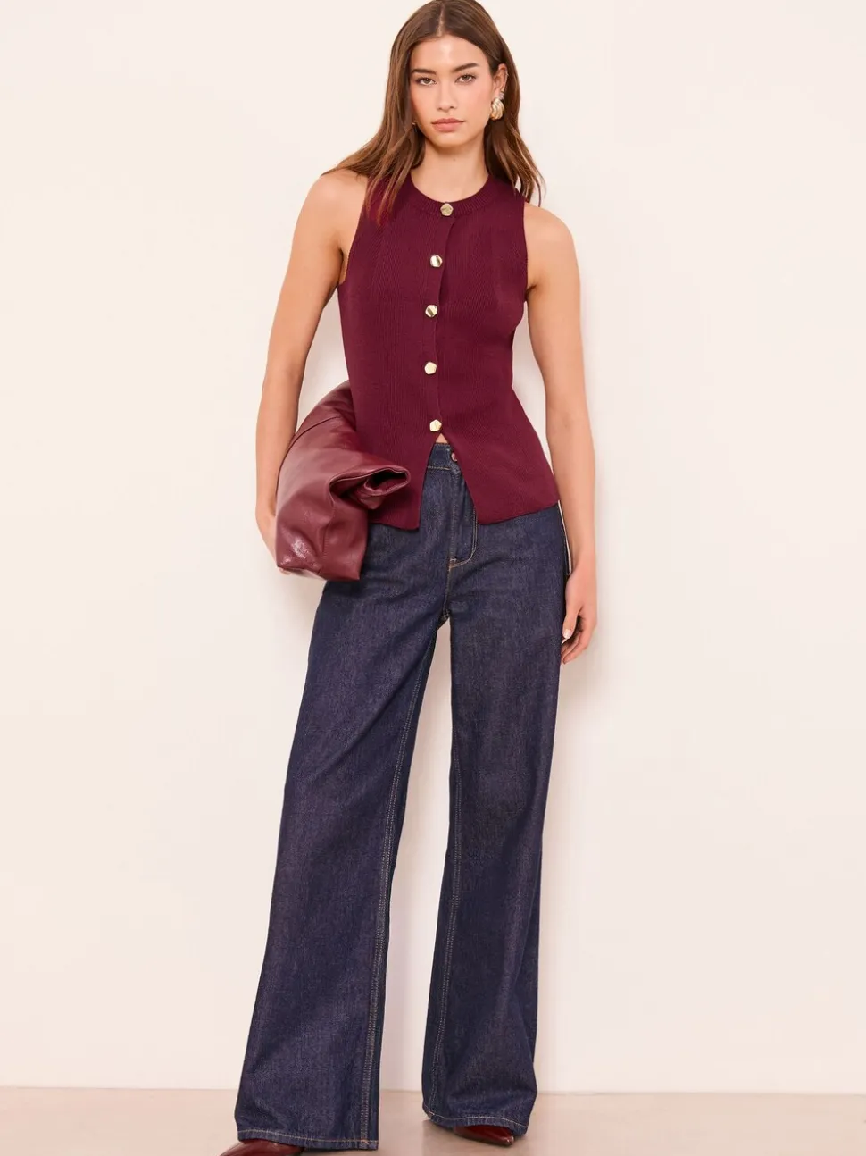 Rouge bordeaux - Lipsy veste longue sans manches en maille