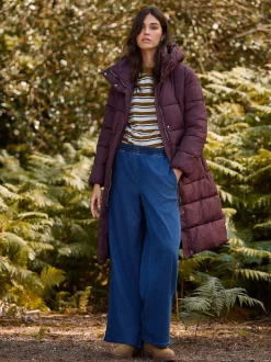 Rouge bordeaux - Manteau long matelassé à capuche résistant à la douche