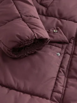 Rouge bordeaux - Manteau long matelassé à capuche résistant à la douche