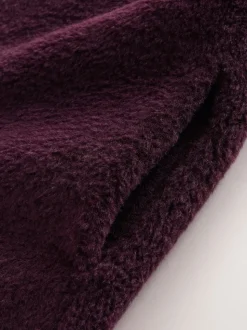 Rouge bordeaux - Manteau sans col en fausse fourrure