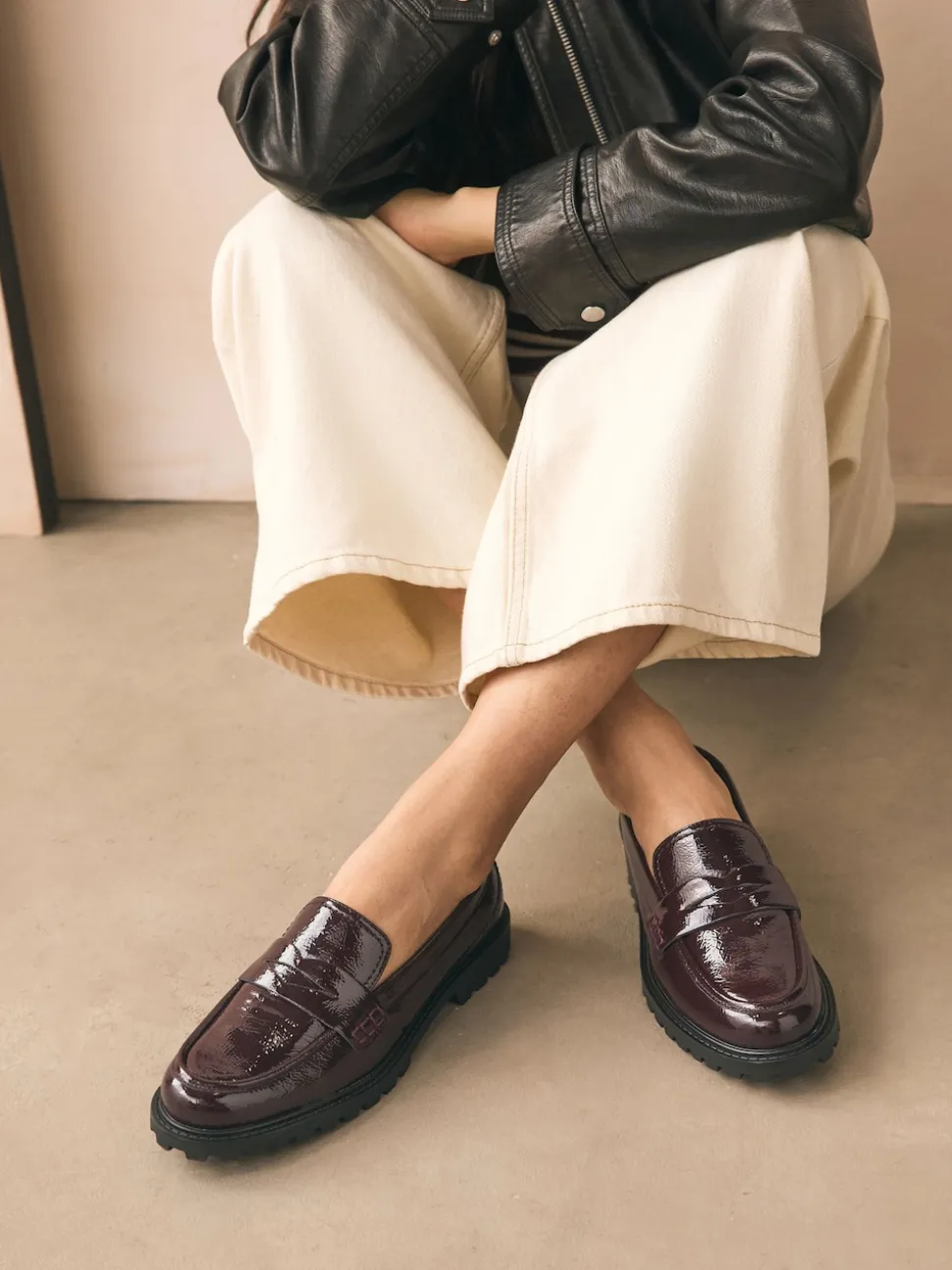Rouge bordeaux - Mocassins vernis épais