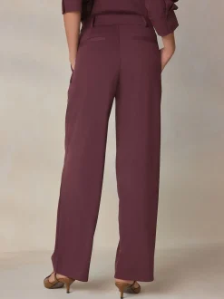 Rouge bordeaux - N. Premium Pantalons Habillés Jambe large en jersey