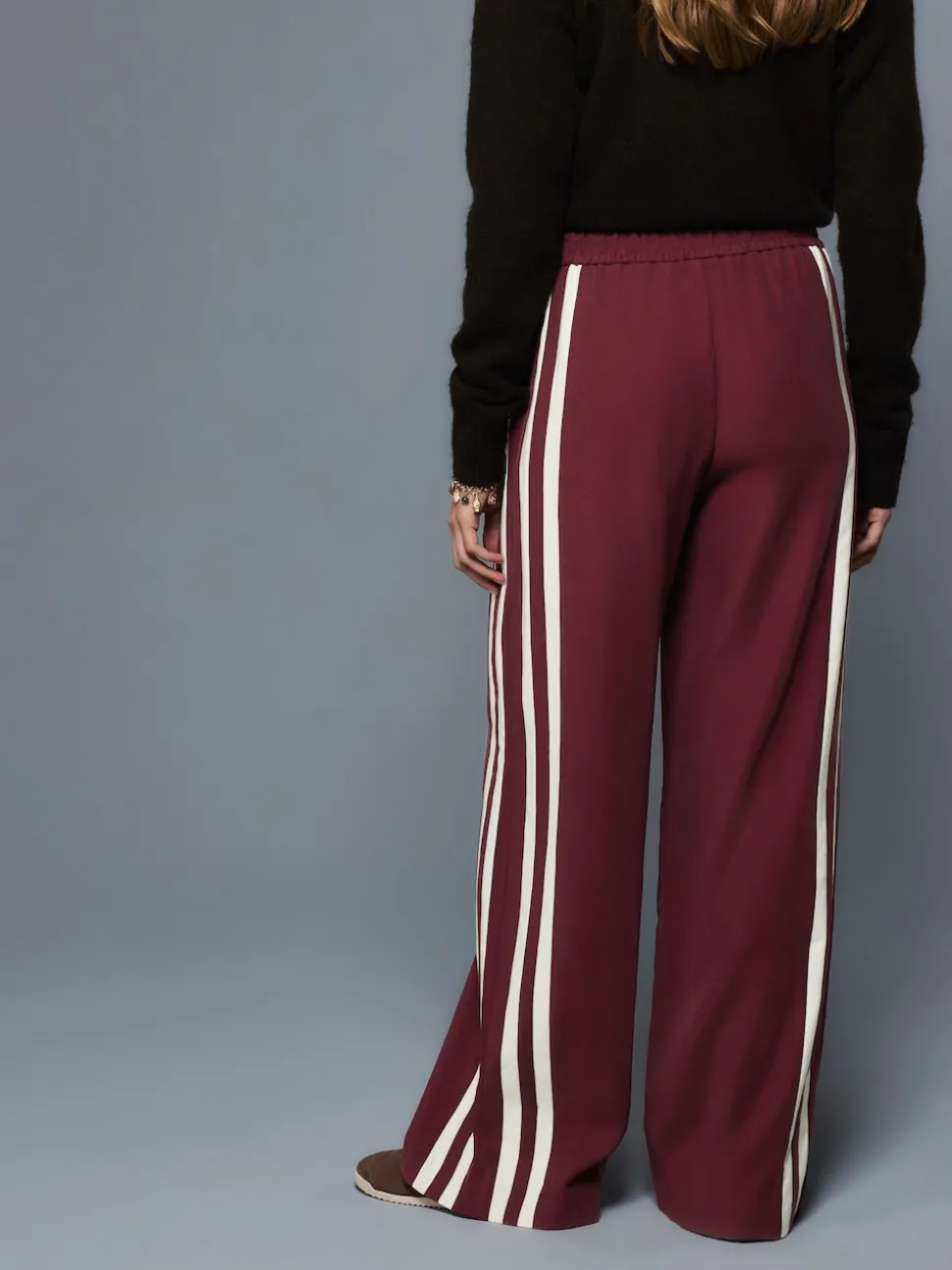 Rouge bordeaux - Pantalon large à bande latérale