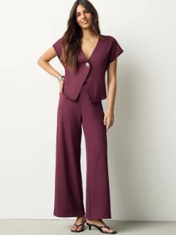 Rouge bordeaux - Pantalons jambe large compact