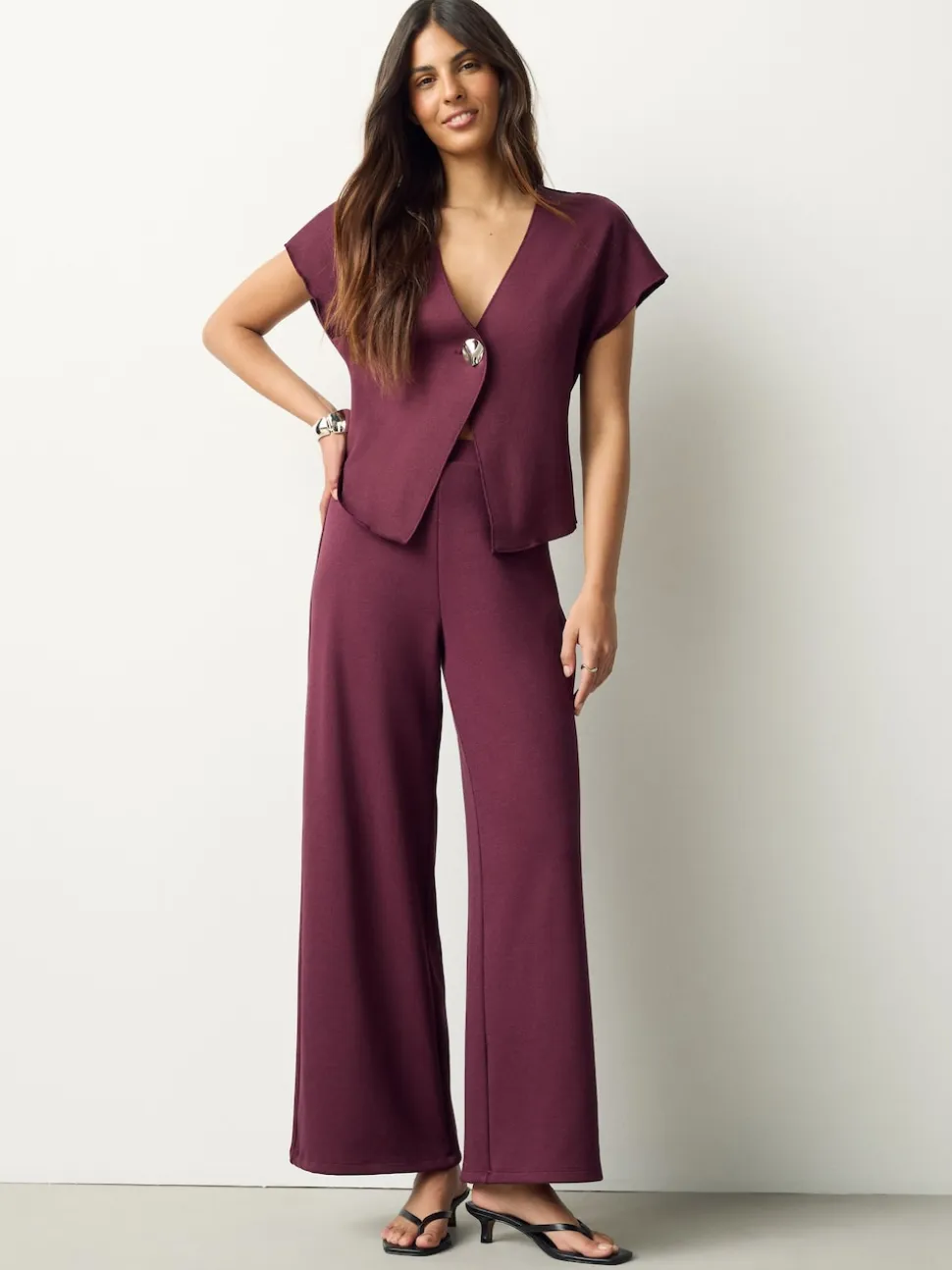 Rouge bordeaux - Pantalons jambe large compact