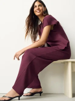 Rouge bordeaux - Pantalons jambe large compact