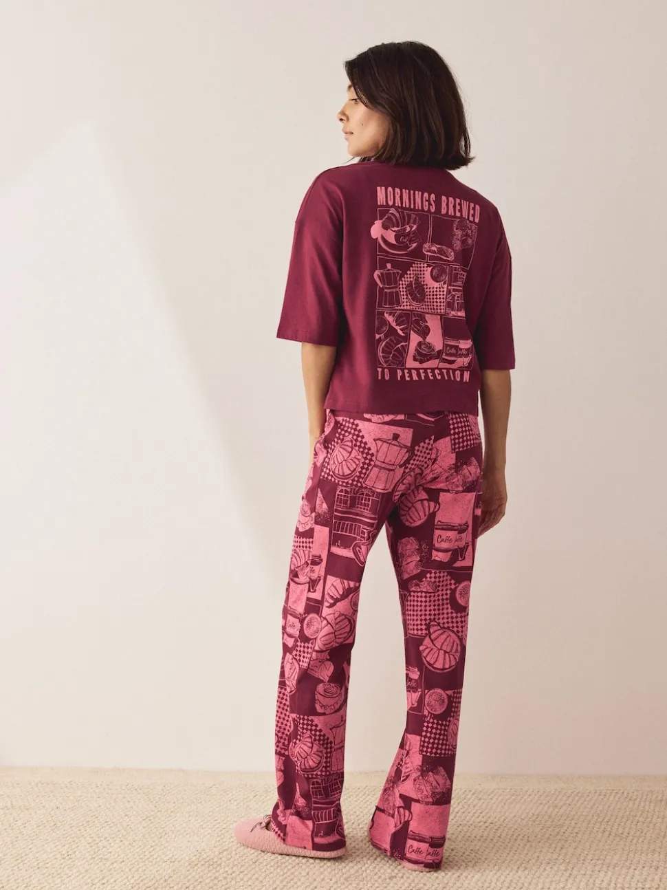 Rouge bordeaux - Pyjama à manches courtes en coton