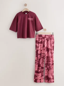 Rouge bordeaux - Pyjama à manches courtes en coton