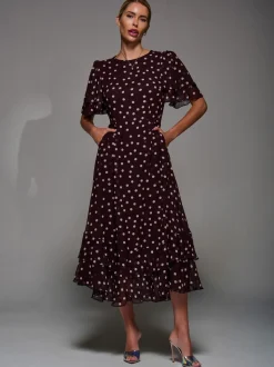 Rouge bordeaux - Robe Jolie Moi Midaxi en mousseline à volants