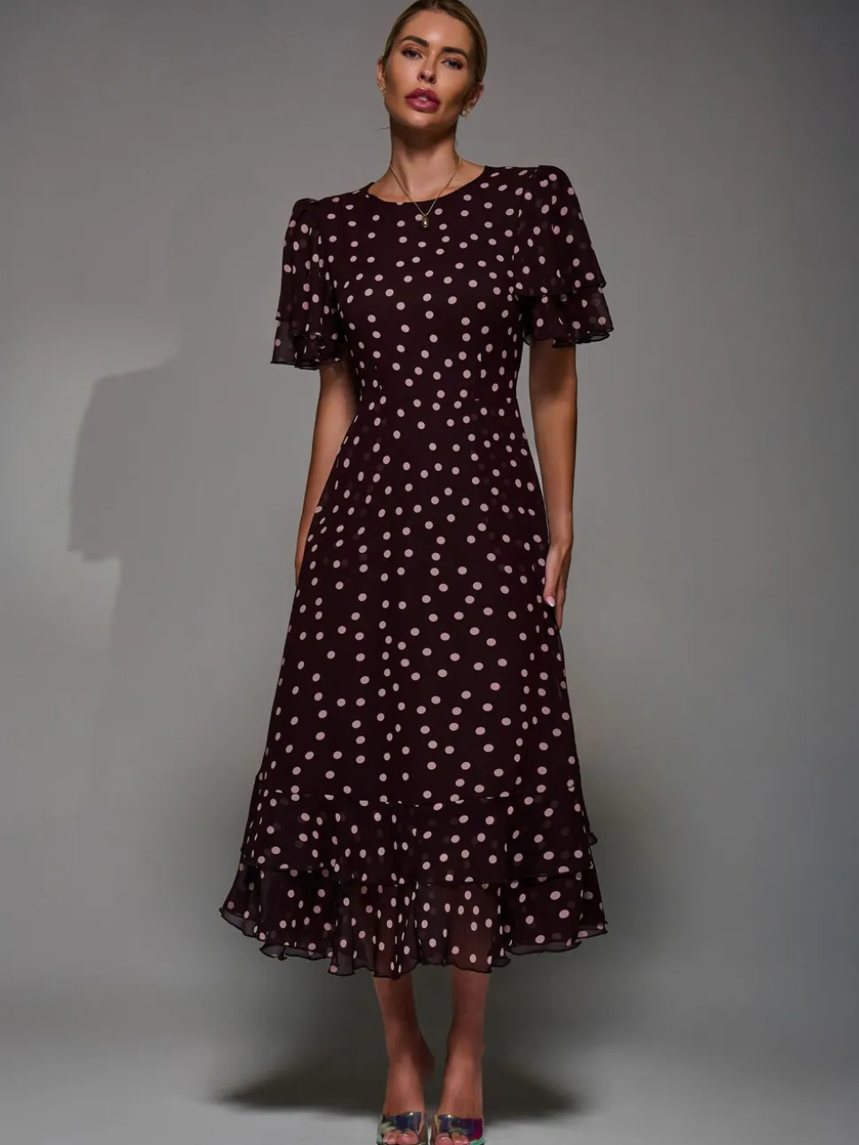 Rouge bordeaux - Robe Jolie Moi Midaxi en mousseline à volants