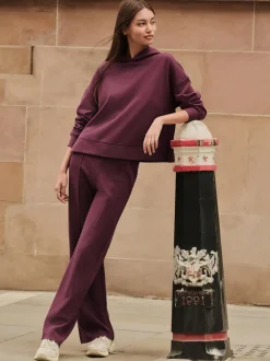 Rouge bordeaux - Sweat-shirt côtelé doux au toucher à capuche