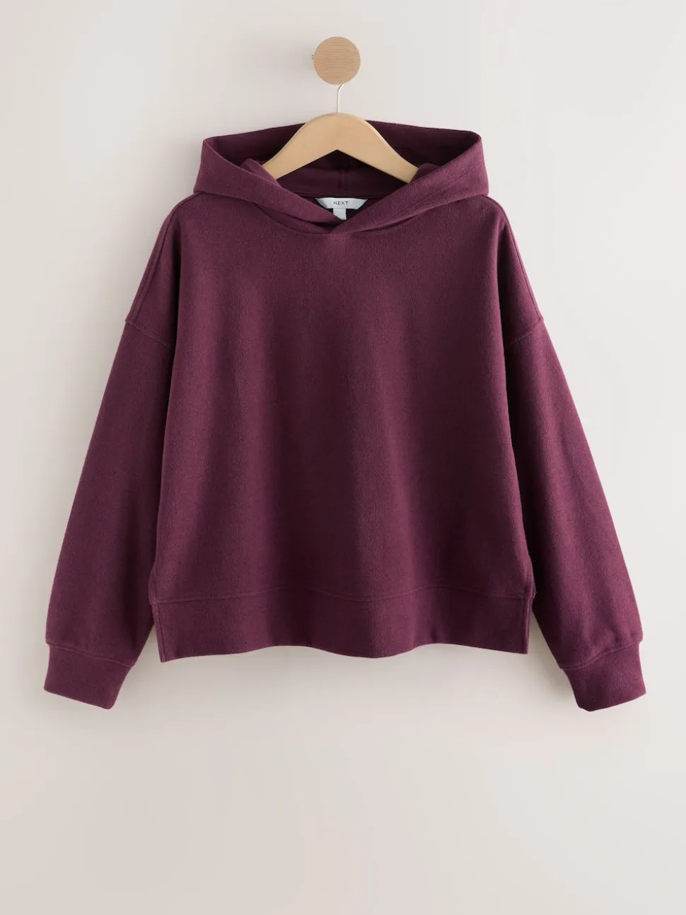 Rouge bordeaux - Sweat-shirt côtelé doux au toucher à capuche