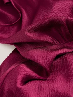 Rouge bordeaux - Texture Satin Licol Sans manches Mi-long Robe
