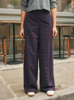 Rouge Bordeaux/Bleu Marine À carreaux - Pantalons habillés coupe ample à carreaux