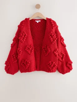 Rouge cerise - Cardigan à détail cœur cousu à la main