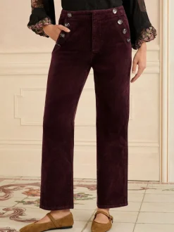 Rouge cerise - Pantalon droit Love & Roses en velours côtelé