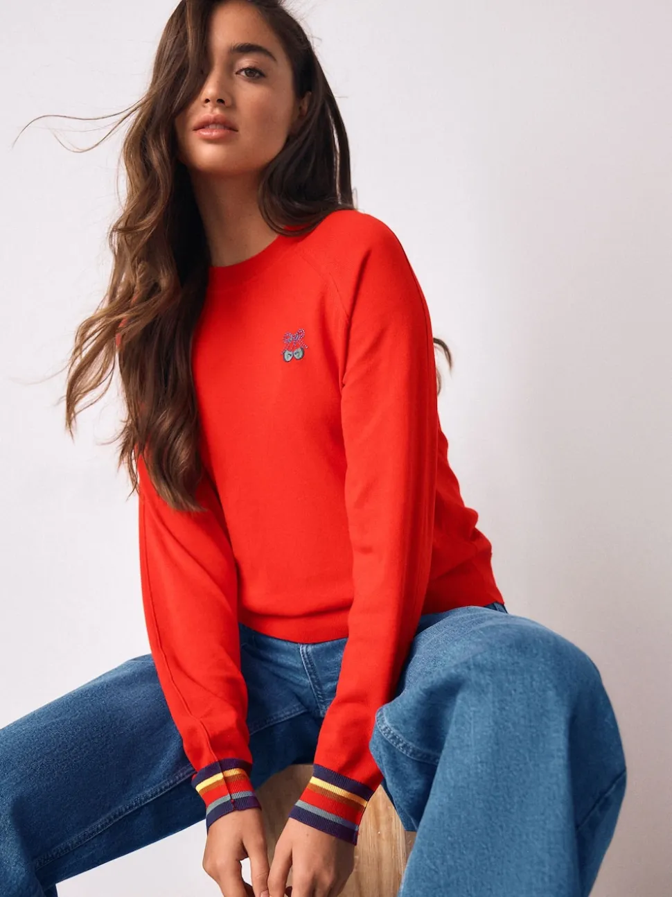 Rouge cerise - Pull col rond riche en coton au toucher doux