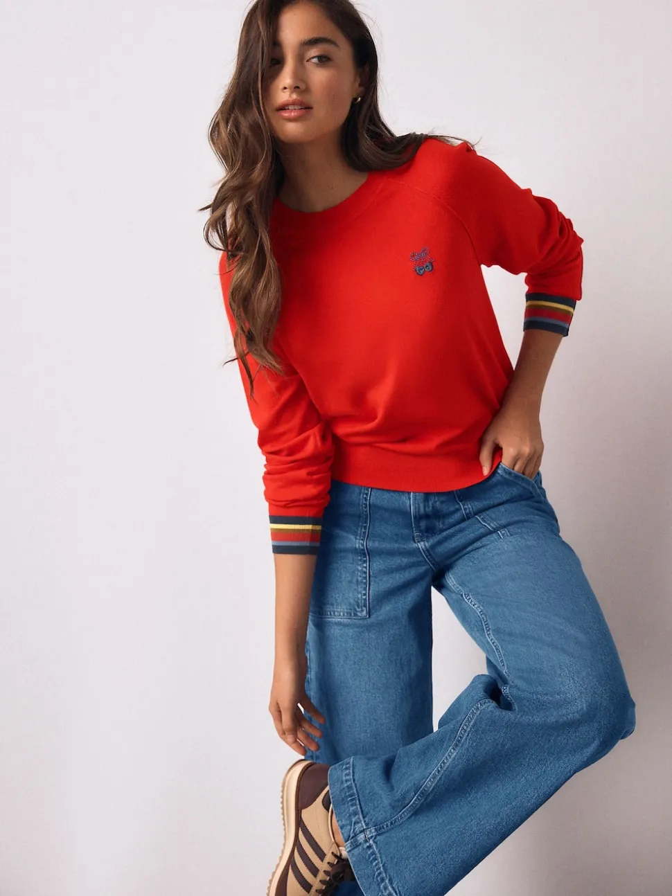 Rouge cerise - Pull col rond riche en coton au toucher doux