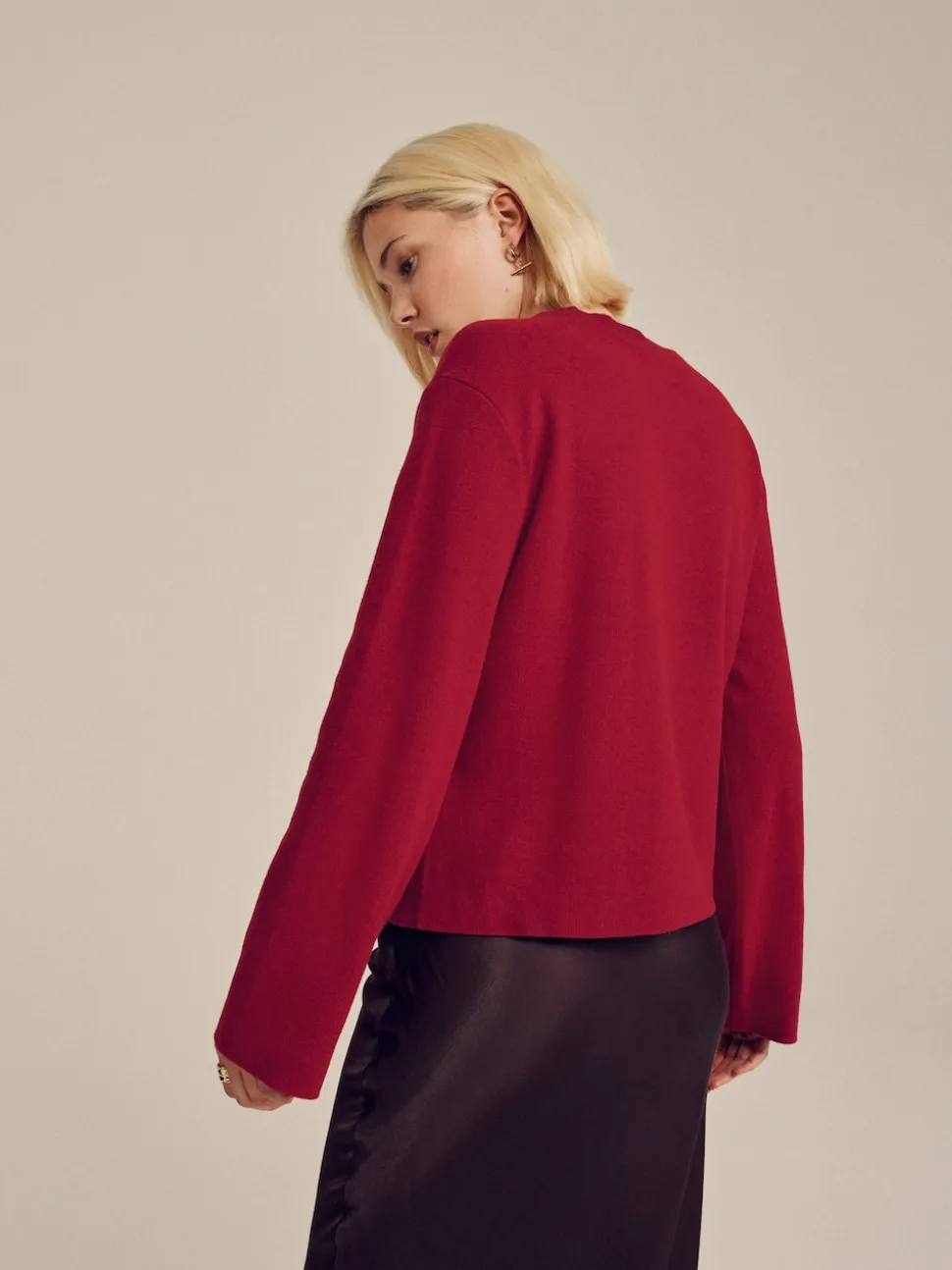 Rouge cerise - Pull côtelé confortable au toucher à col rond